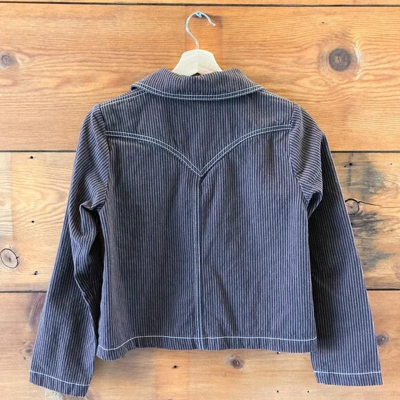 JEM! Brown & Navy Railroad Striped Shrunken Ranch Jacket - Size S - 0312IG - Picture 3 of 4